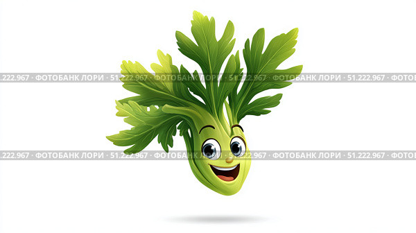 Celery with a cheerful face 3d character, transparent backgroun. Стоковое AI-изображение, AI-художник ALLA YURTAYEVA / Фотобанк Лори