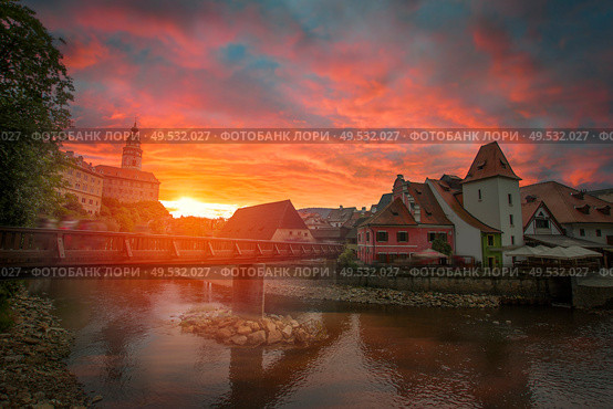 Cesky Krumlov - the city of South Bohemia Czech Republic region. Located on the Vltava River. declared a UNESCO World Heritage Site. Стоковое фото, агентство Ingram Publishing / Фотобанк Лори