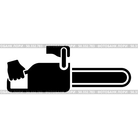 Chainsaw in hand lumberjack woodcutter icon black color vector illustration flat style simple image. Chainsaw in hand lumberjack woodcutter icon black color vector illustration flat style image. Стоковая иллюстрация, агентство Ingram Publishing / Фотобанк Лори