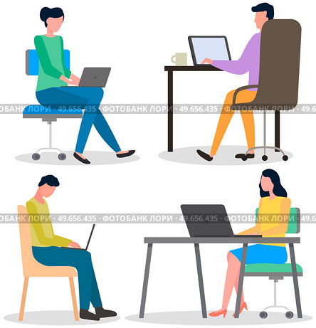 Chatting, communication and sending messages via Internet. People using laptop to chat. Typing on computer keyboard, online home relaxation. Colleague spends time at laptop for communication. Chatting, communication and sending messages via Internet. People using laptop to chat. Стоковая иллюстрация, агентство Ingram Publishing / Фотобанк Лори