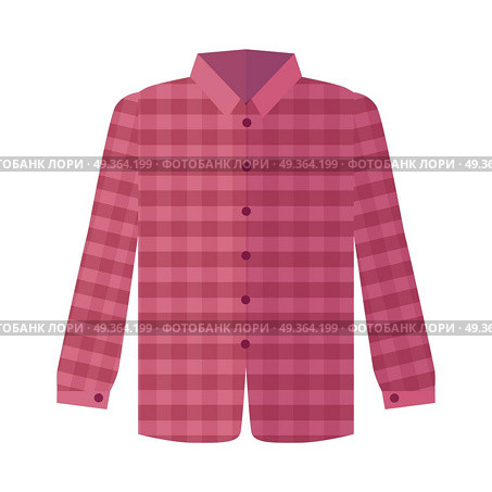 Checkered red shirt with long sleeve icon. Man s everyday clothing, classic country style vector illustration isolated on white background. For clothing store ad, wear concept, app button, web design. Checkered Red Shirt Flat Style Vector Illustration. Checkered Red Shirt Flat Style Vector Illustration. Стоковая иллюстрация, агентство Ingram Publishing / Фотобанк Лори