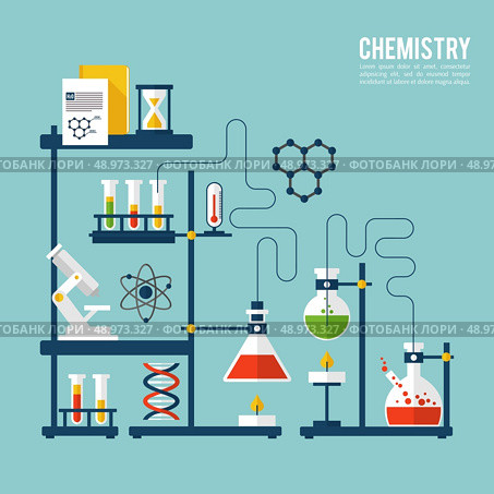 Chemistry background template with microscope atom and dna structure vector illustration. Стоковая иллюстрация, агентство Ingram Publishing / Фотобанк Лори