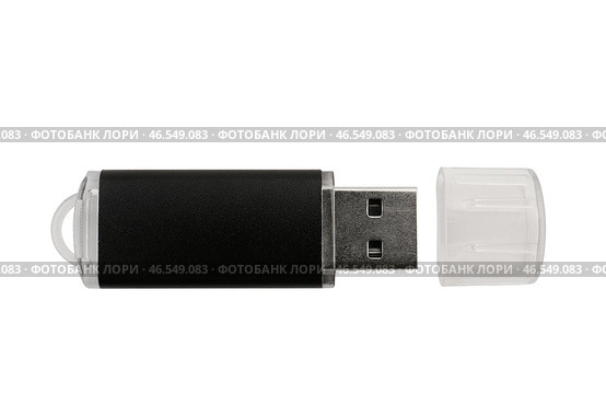 Черный USB-накопитель с крышкой на белом фоне. Стоковое фото, фотограф Pixel_shot / Фотобанк Лори