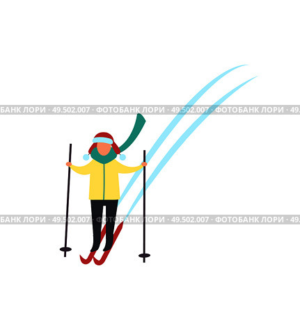 Child skiing down hills with sticks in hands winter sport activity isolated vector. Person in warm clothes goes ski running. Kids recreation at cold weather. Children Skating on Ice Rink Winter Sport Activity. Стоковая иллюстрация, агентство Ingram Publishing / Фотобанк Лори