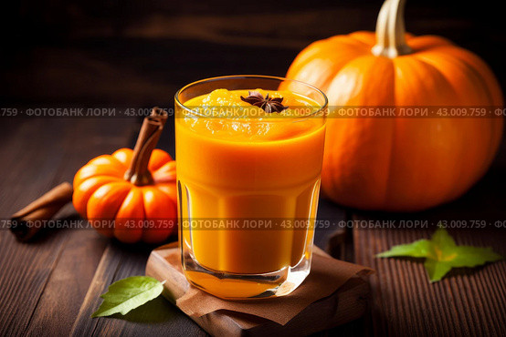 Chilled Pumpkin healthy drink glass. Generate Ai. Стоковое AI-изображение, AI-художник Иван Рябоконь / Фотобанк Лори