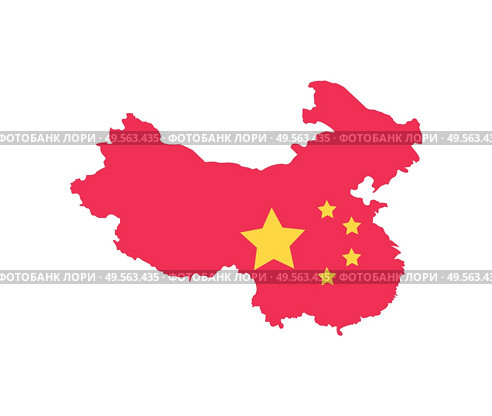 China flag, map of state in red color with stars, flat design style of area, geography and cartography icon, asian symbol, east region, Chinese sign vector. Cartography Icon, China on Map with Flag Vector. Стоковая иллюстрация, агентство Ingram Publishing / Фотобанк Лори