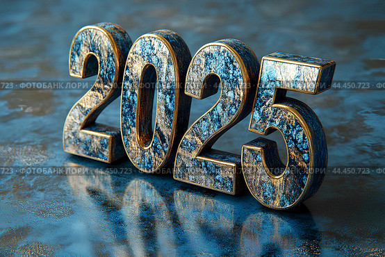 Число 2025, объемные цифры. Стоковое AI-изображение, AI-художник Щеголева Ольга / Фотобанк Лори