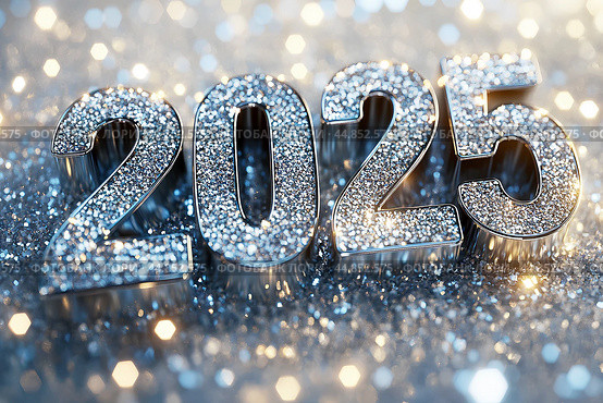 Число 2025, сверкающие объемные цифры. Стоковое AI-изображение, AI-художник Щеголева Ольга / Фотобанк Лори