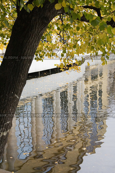 Чистые пруды, Москва. Отражение окон павильона в воде (2008 год). Стоковое фото, фотограф Влад Нордвинг / Фотобанк Лори