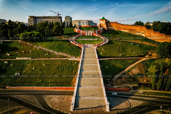 Чкаловская лестница у Нижегородского кремля (2021 год). Стоковое фото, фотограф Илья Старков / Фотобанк Лори