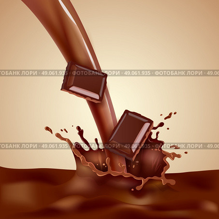 Choco Milk Illustration . Sweet choco milk with pieces of chocolate and splashes realistic vector illustration . Стоковая иллюстрация, агентство Ingram Publishing / Фотобанк Лори