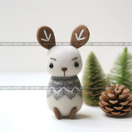 Christmas toys made of felted wool in Scandinavian style. Стоковое AI-изображение, AI-художник Ирина Старикова / Фотобанк Лори