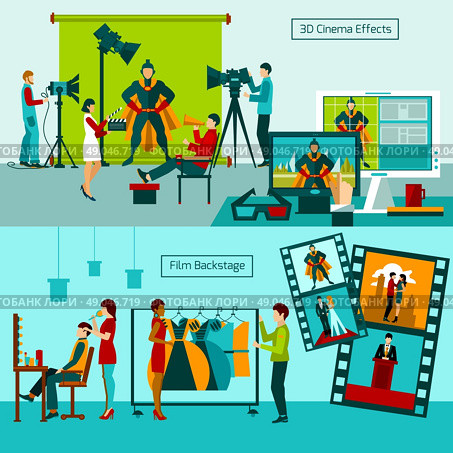 Cinema people horizontal banner set with film backstage elements isolated vector illustration. Cinema People Set. Стоковая иллюстрация, агентство Ingram Publishing / Фотобанк Лори