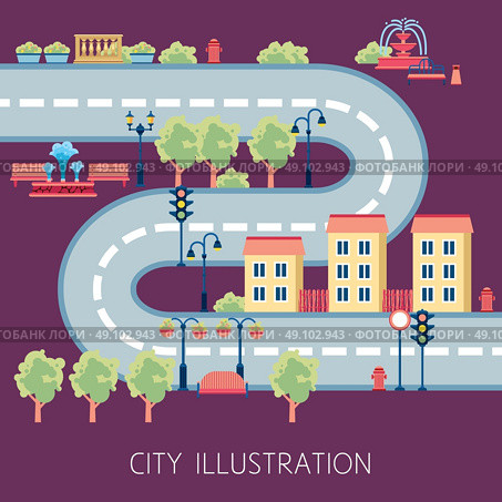 City Street Schema Abstract Flat Banner . City street flat design schema for navigator or kids floor play mat poster print abstract vector illustration . Стоковая иллюстрация, агентство Ingram Publishing / Фотобанк Лори