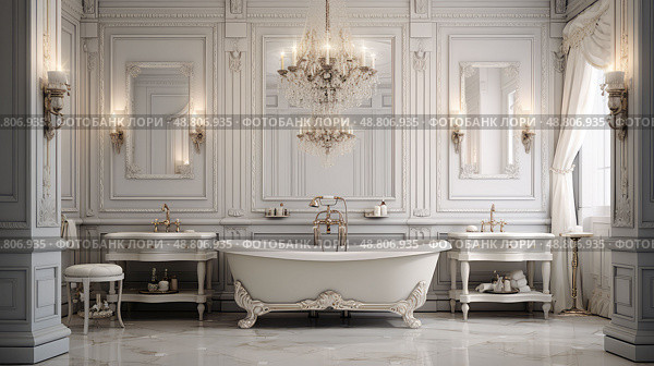classic white luxury bathroom ai generated. Стоковое AI-изображение, AI-художник Vectorwin / Фотобанк Лори