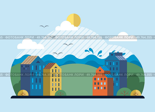 Clean city vector illustration. Ecology and principles of sustainable living are at heart of clean city The city adopts eco-friendly practices minimize its carbon footprint and environmental impact. Clean city. It promotes biodiversity, creating habitats for plants and animals to thrive a midst urban landscape. Стоковая иллюстрация, агентство Ingram Publishing / Фотобанк Лори