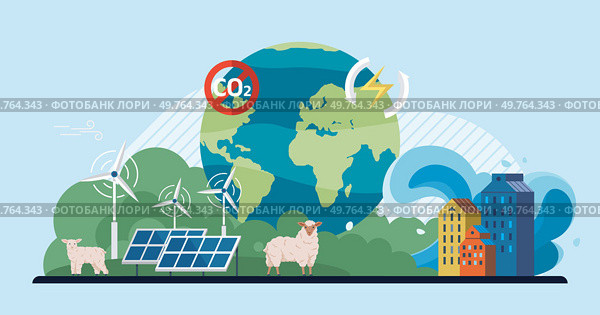 Clean city vector illustration. The city knowledges urgency of addressing climate challenges and takes proactive measures to mitigate its impact It adopts climate resilience strategies. Clean city. Environmental conservation ensures long-term viability of city and safeguards well-being of future generations. Стоковая иллюстрация, агентство Ingram Publishing / Фотобанк Лори