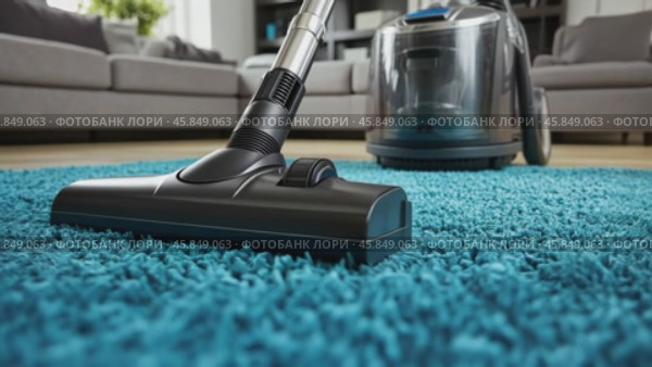 Cleaning blue carpet with vacuum cleaner at home. Living space. Professional Vacuuming a Soft Rug in Apartment. Modern Stylish Living Room Space Background. Clean Sweep. House work. Cleaning Service. Стоковое AI-видео, аниматор Марина Демидюк / Фотобанк Лори