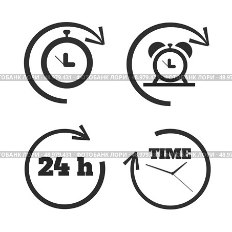 Clocks, time icons set on white background. Стоковая иллюстрация, агентство Ingram Publishing / Фотобанк Лори