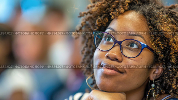 Close-up of a person wearing glasses. Стоковое AI-изображение, AI-художник Данила Большаков / Фотобанк Лори