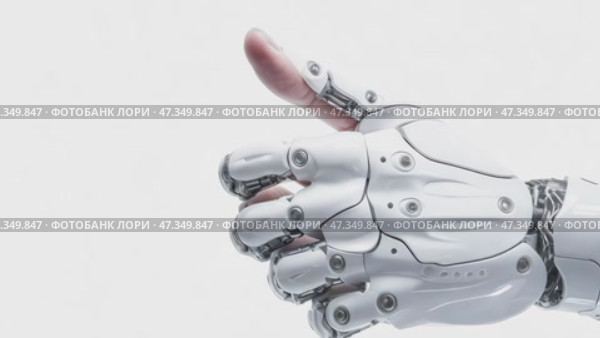 Close up of robots and thumb up. modern technologies. Abstract high tech her concept. Sensor implanted in human. Стоковое AI-видео, аниматор ALLA YURTAYEVA / Фотобанк Лори
