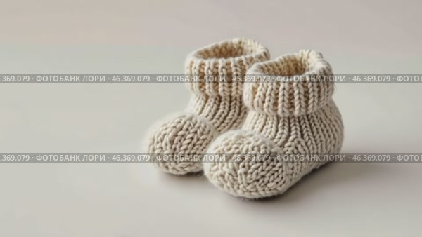 Close up of textile baby booties. Pregnancy concept, Pairs of baby shoes on a blue background. Gender neutral baby garment and accessories. Organic newborn bootie, fashion, branding. Gender neutral. Стоковое AI-видео, аниматор Марина Демидюк / Фотобанк Лори