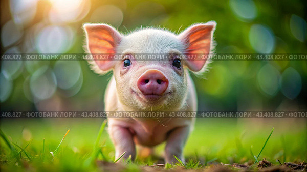 Close-up portrait of a minipig. Стоковое AI-изображение, AI-художник Виктория Кольцова / Фотобанк Лори