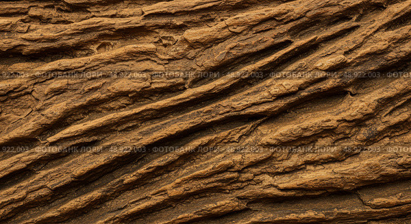 Close up view of textured rock surface showing natural stratification pattern. Earthy background and abstract structure for geology concept. Стоковое AI-изображение, AI-художник Анжелика Самсонова / Фотобанк Лори