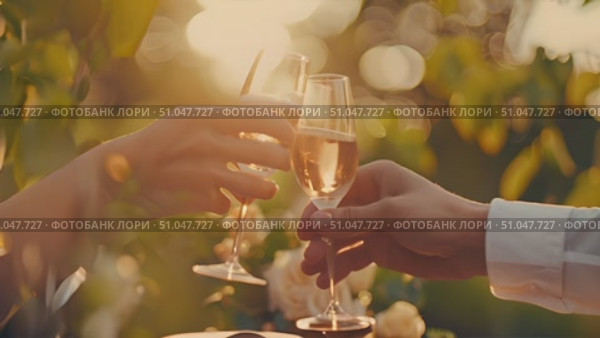 Close-up view of two individuals holding wine glasses, showcasing a moment of social interaction and celebration. Стоковое AI-видео, аниматор Данила Большаков / Фотобанк Лори