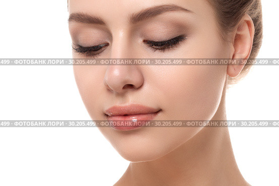 Close up view of young beautiful woman face. Стоковое фото, фотограф Людмила Дутко / Фотобанк Лори