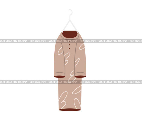 Clothes on hanger. Storage of men and women garments on hangers, apparel hanging on rack, wardrobe inner space flat vector concept. Jacket, coat, casual hoodie and trendy tshirt, pullover hanging. Clothes on hanger. Storage of men and women garments on hangers, apparel hanging on rack, wardrobe. Стоковая иллюстрация, агентство Ingram Publishing / Фотобанк Лори