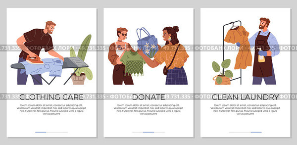 Clothing care. Vector illustration. Reusable clothing items are eco-friendly alternative Caring for your clothes extends their lifespan Good hygiene starts with clean clothing care. Clothing care. Finding perfect outfit can boost your confidence. Стоковая иллюстрация, агентство Ingram Publishing / Фотобанк Лори