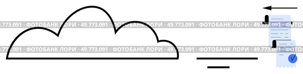 Cloud and arrow with uploaded document. Ideal for cloud storage, data transfer, document management, secure uploads, digital archiving. Outline style. Blue, black, and white. Cloud Storage Data Transfer with Document and Secure Upload Process Outline. Стоковая иллюстрация, агентство Ingram Publishing / Фотобанк Лори