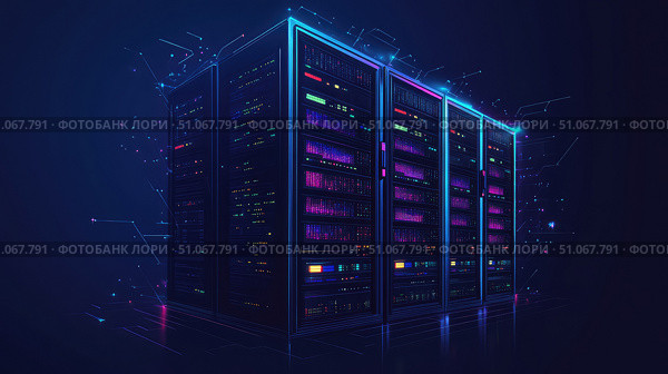 cluster rotating data server ai generated. Стоковое AI-изображение, AI-художник Vectorwin / Фотобанк Лори