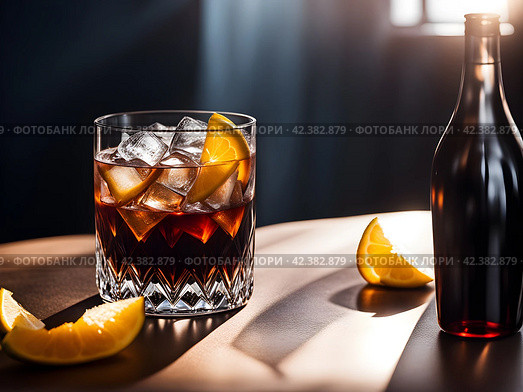 Cocktail vodka with coffee liqueur on sunny background. Стоковое AI-изображение, AI-художник Наталья Симакова / Фотобанк Лори