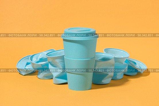 collection plastic cups with copy space. Стоковое фото, агентство Ingram Publishing / Фотобанк Лори