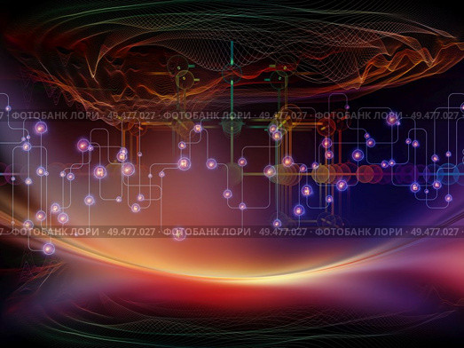Color Oscillation. Optical Flow series. Interplay of color lines and lights isolated on black background for technology, design and education. Стоковое фото, агентство Ingram Publishing / Фотобанк Лори