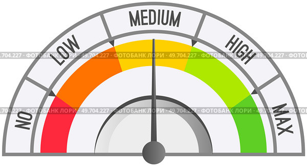 Color scale with arrow from no to max and change in indicators. Measuring device icon tachometer, speedometer, quality detector. Colorful infographic gauge element from poor to good, speed changes. Color scale with arrow from no to max and change in indicators. Measuring device icon tachometer. Стоковая иллюстрация, агентство Ingram Publishing / Фотобанк Лори