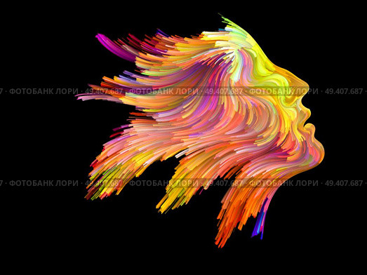 Color Thinking series. Female profile executed with vibrant paint on subject of creativity, imagination, spirituality and art. Стоковое фото, агентство Ingram Publishing / Фотобанк Лори