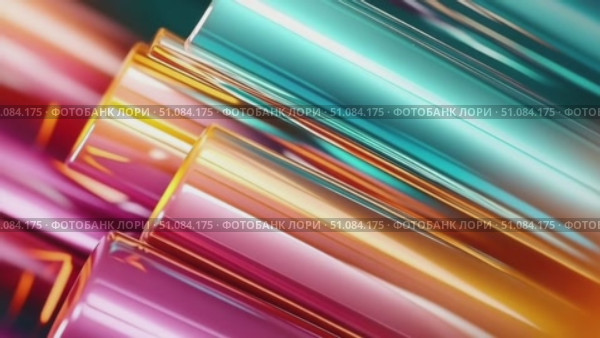 Colorful abstract background with shiny metallic tubes in vibrant hues of pink, blue, and orange. The design creates a dynamic and modern visual effect. Стоковое AI-видео, аниматор Nart / Фотобанк Лори