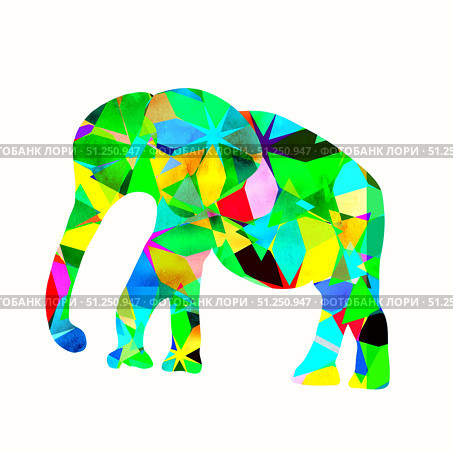 Colorful abstract modern print with elephants silhouette. Красочный абстрактный современный принт с силуэтом слона. Стоковая иллюстрация, иллюстратор Luizavictorya72 / Фотобанк Лори