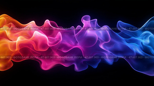 Colorful abstract waves creating a vibrant visual experience at night. Разноцветные абстрактные волны создают яркое визуальное впечатление в ночное время. Стоковое AI-изображение, AI-художник Katsiaryna Repich / Фотобанк Лори