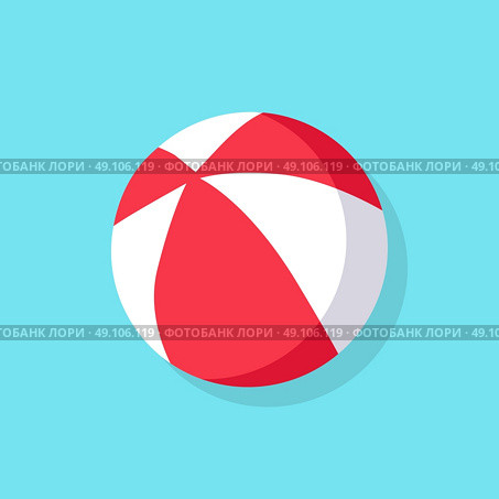 Colorful Beach Ball. Colorful red and white beach ball icon isolated on blue background. Vector illustration. Стоковая иллюстрация, агентство Ingram Publishing / Фотобанк Лори