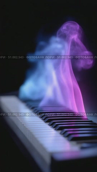 Colorful smoke rising from piano keys. Стоковое AI-видео, аниматор Юрий Поздников / Фотобанк Лори