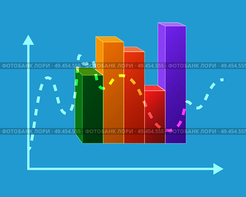 Colorful statistical chart isolated with ups and downs depicted on graphic vector illustration on blue background in flat style design. Colorful Statistical Chart Isolated Ups and Downs. Стоковая иллюстрация, агентство Ingram Publishing / Фотобанк Лори