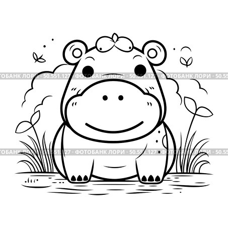 Coloring book for children. Hippopotamus. Vector illustration. Стоковая иллюстрация, агентство Ingram Publishing / Фотобанк Лори