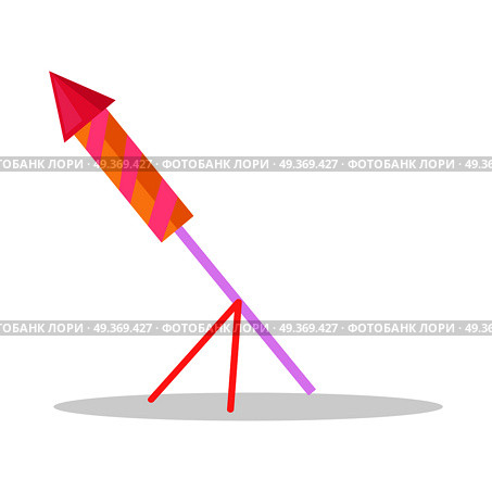 Colourful sky kind of pyrotechnics with fire for celebrating New Year and Christmas holidays and parties in cartoon style. Christmas firework rocket vector icon on stand isolated on white background.. Christmas Firework Rocket Isolated Icon on Stand. Стоковая иллюстрация, агентство Ingram Publishing / Фотобанк Лори