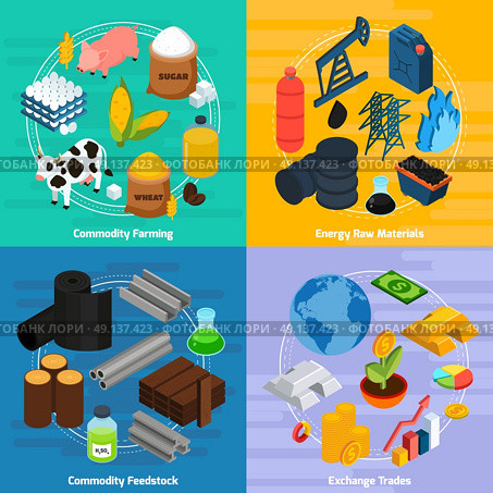 Commodity Concept Icons Set. Commodity concept icons set with commodity farming and raw materials symbols isometric isolated vector illustration . Стоковая иллюстрация, агентство Ingram Publishing / Фотобанк Лори