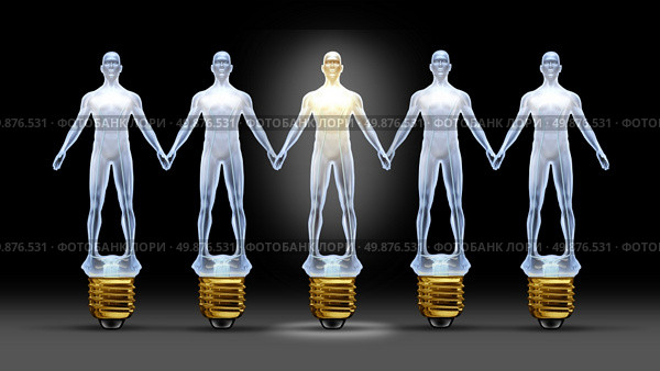 Community ideas with a group of light bulbs shaped as business people holding hands with a leader person illuminated shinning bright as a concept of creative team success through connections and networking. Стоковое фото, агентство Ingram Publishing / Фотобанк Лори