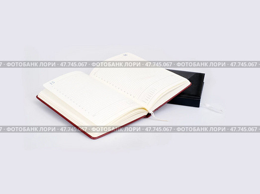 Concept diary with leather cover isolated on white background. Стоковое фото, фотограф Елена  Попкова / Фотобанк Лори